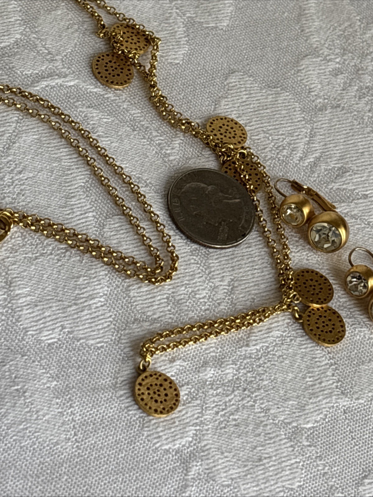Park Lane Roma Necklace Long Satin Brushed Gold Tone & Anne Klein Earrings