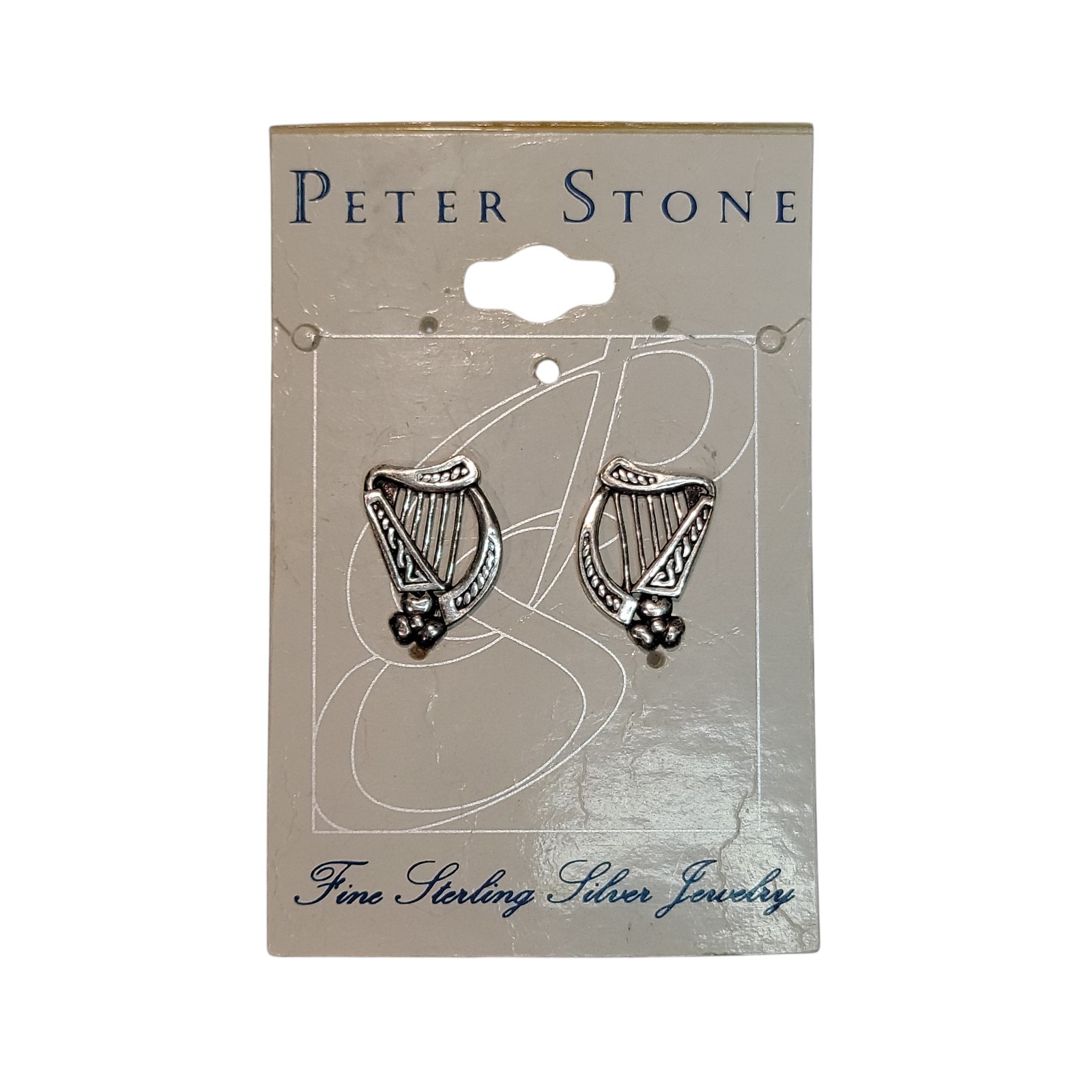 ​Peter Stone Sterling Silver Celtic Harp Earrings NOS VTG Irish Musical PSCI