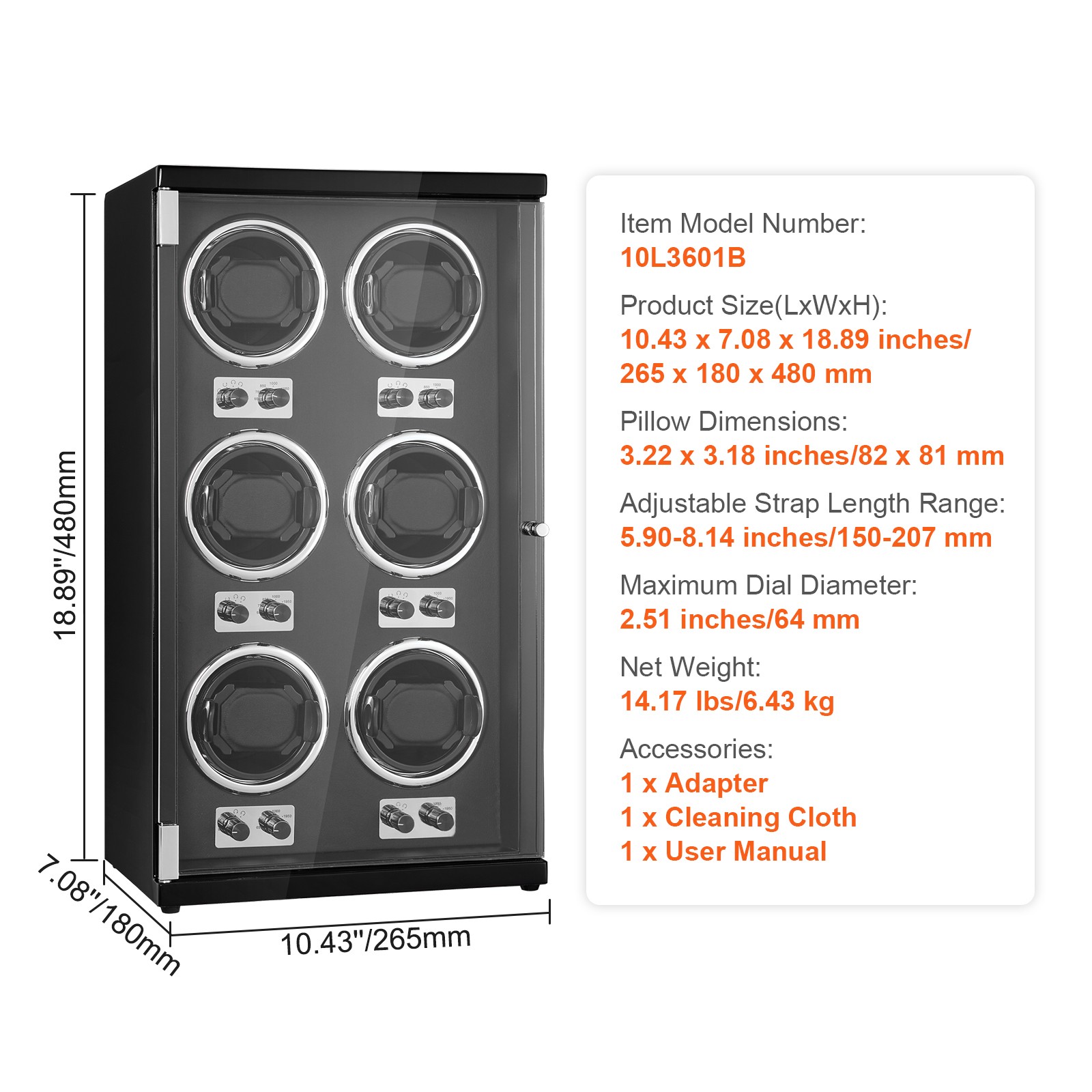 VEVOR Watch Winder for 6 Automatic Watches with 6 Quiet Japanese Mabuchi Motors