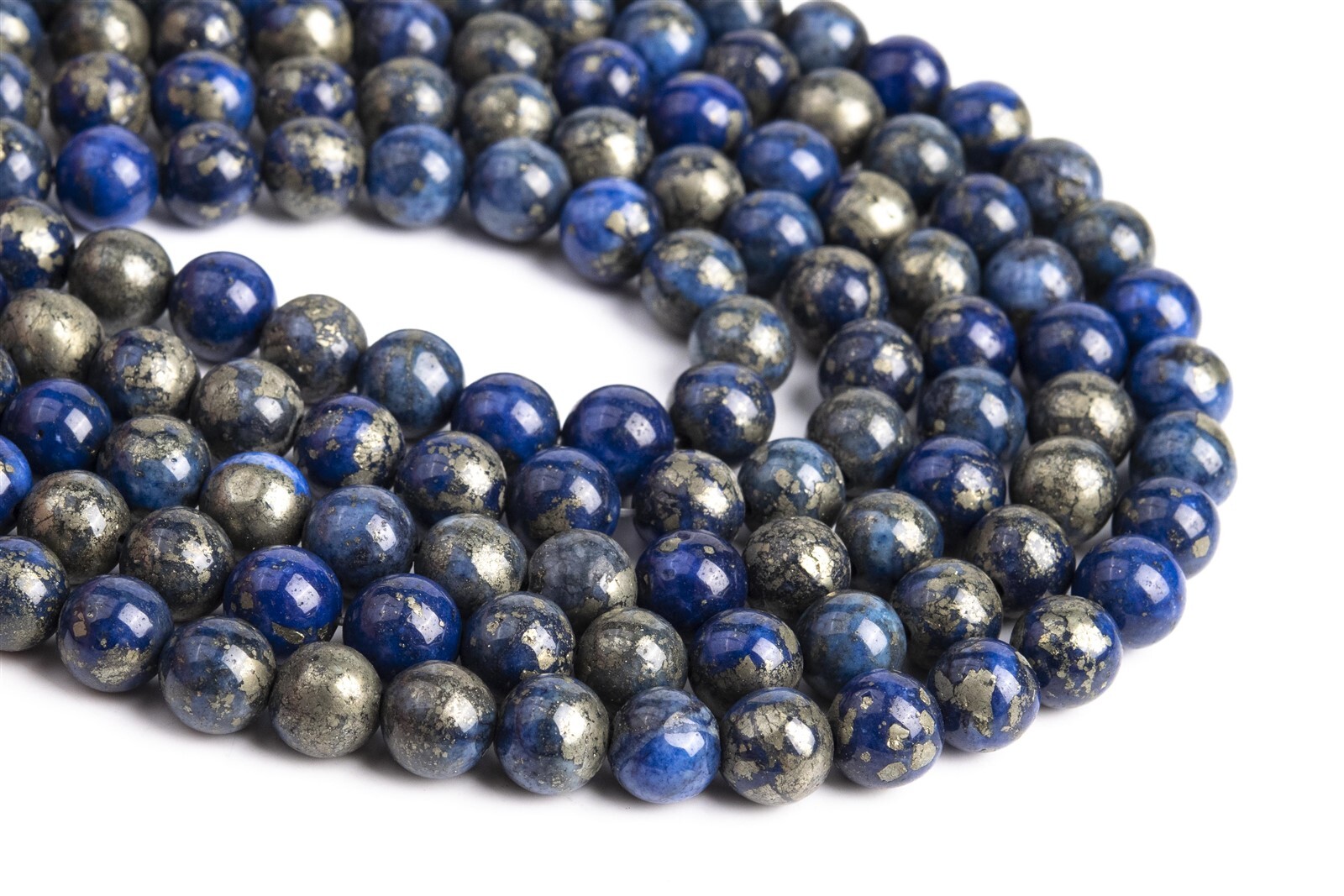 7-8MM Pyrite Beads Lapis Lazuli Blue Color Round Gemstone Loose Beads