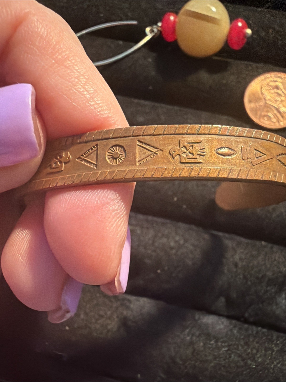 Navajo Fred Harvey Engraved Solid Copper Cuff bracelet Size 6 1/2