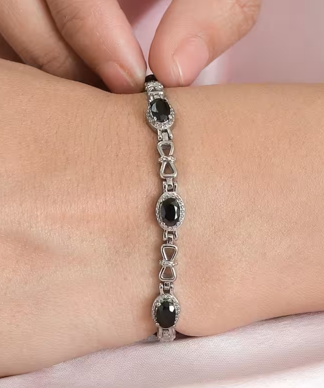 Black Spinel Tennis Bracelet in Surgical Stainless Steel (6.50-8.0) 4.10 ctw