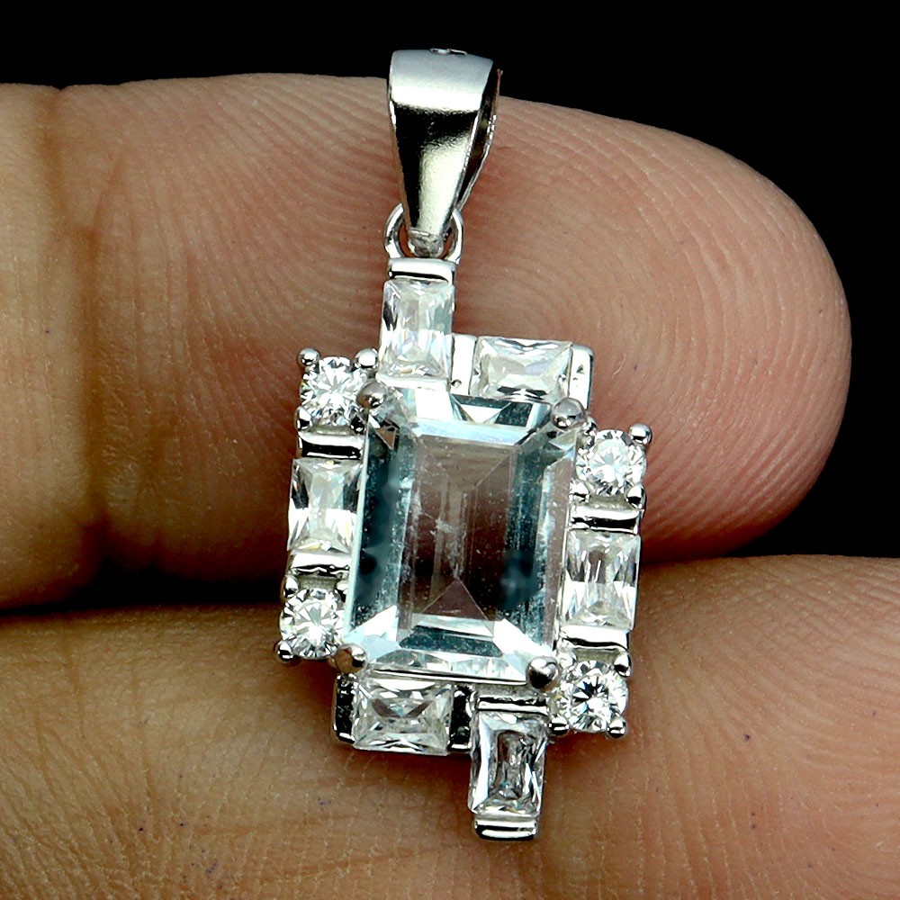925 Sterling Silver Pendant Octagon Aquamarine 8x6mm Natural Gemstone Jewelry