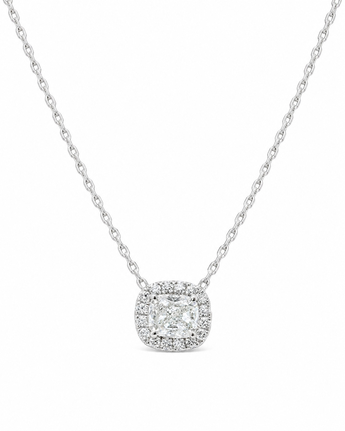 Natural Radiant Cut Diamond Halo Pendant 18KT White Gold