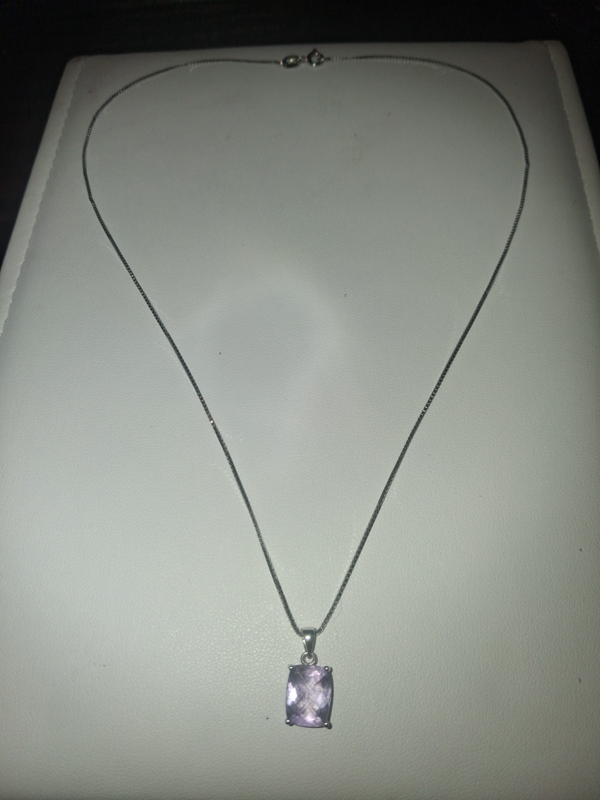 Sterling silver necklace light purple, cushion-cut amethyst pendant