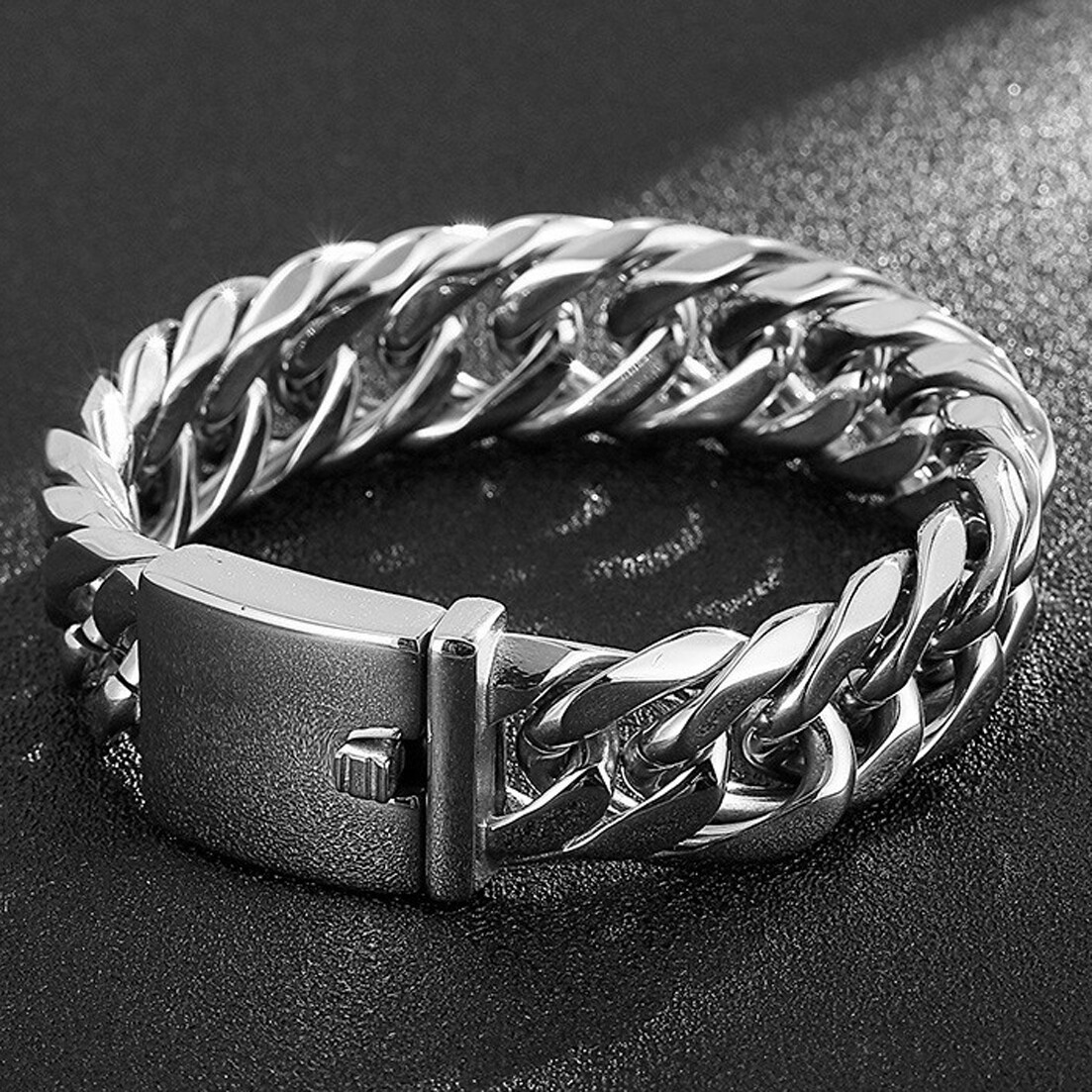 Men’s Silver/Gold/Black Stainless Steel Curb Cuban Chain Link Bracelet 7″-11″
