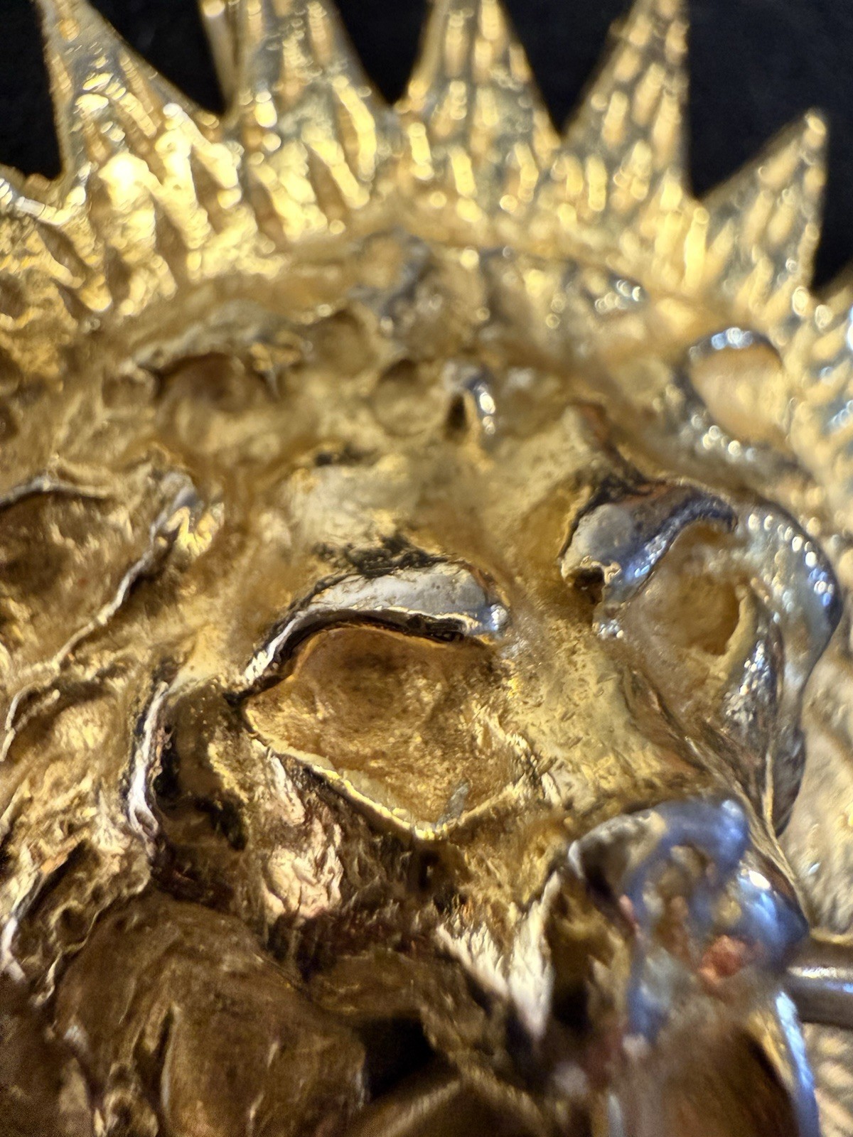 Vtg Vanse Authentics Gold Tone Lion Head Door Knocker Sunburst Brooch Pin Signed