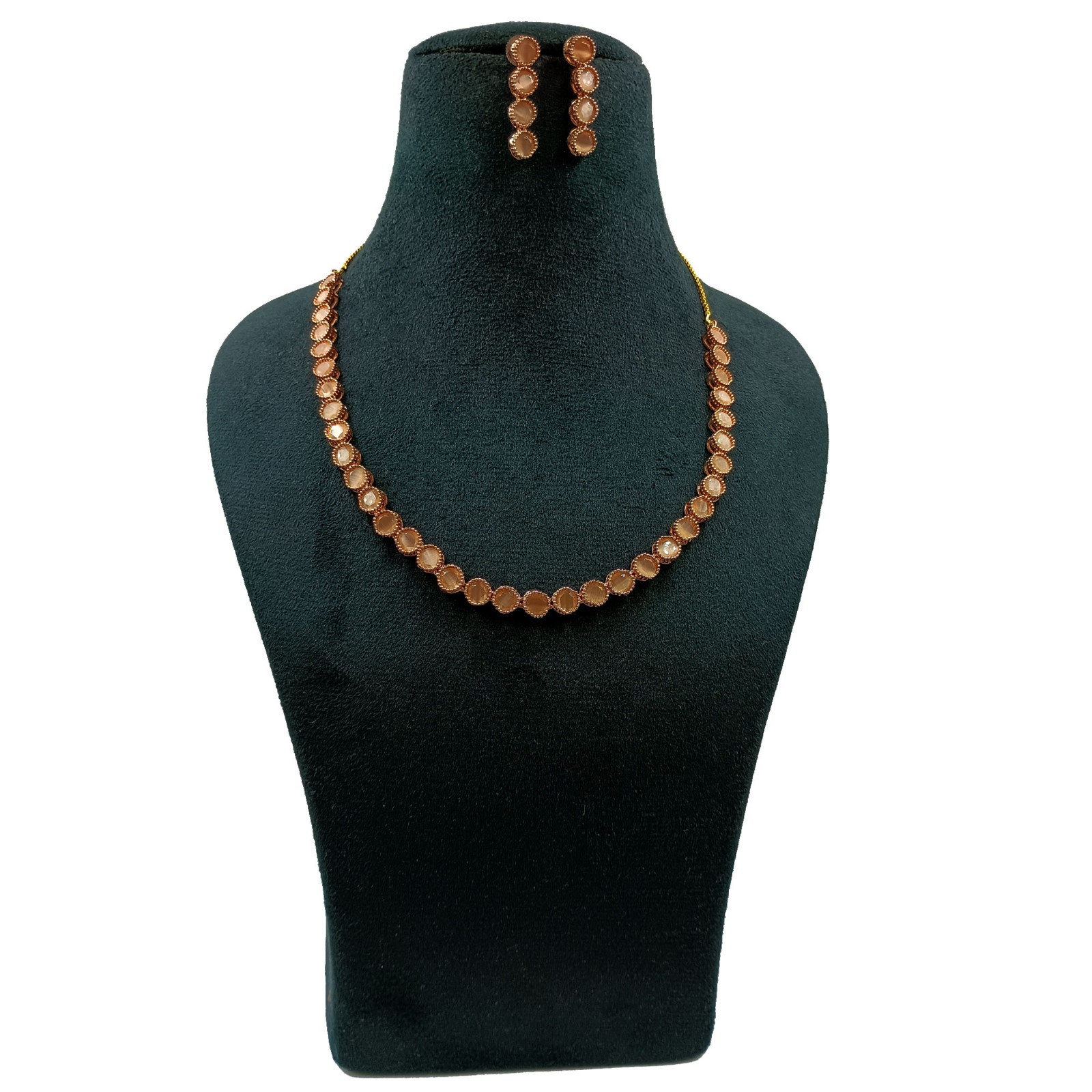 22K Gold Plated Peach Moonstone Bridal Necklace & Earrings Set India Jewelry