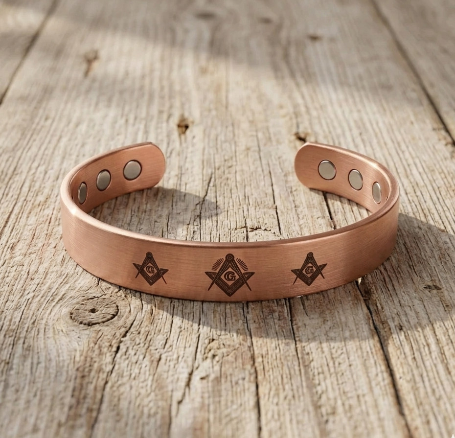 Pure Solid Copper Magnetic 12mm Cuff Bracelet Masonic Freemason