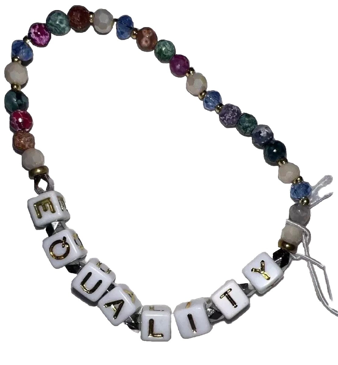 New Nakamol Chicago Handmade Stretchy Bracelet ‘EQUALITY’ in Gold & White