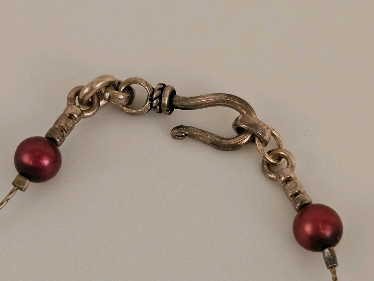 Burgundy Red Pearl Crystal Bead Sterling Silver 925 NECKLACE & EARRINGS