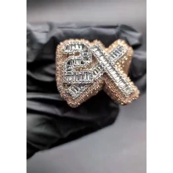 Custom Iced Out 2X Round Lab Created Diamond Number Ring 14K Rose Gold Plated