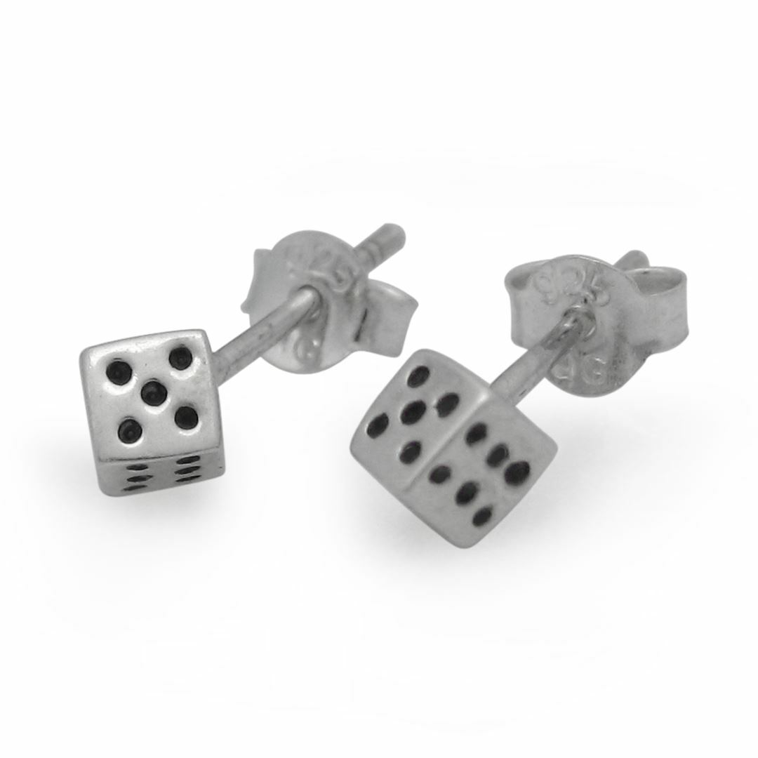 Sterling Silver Dice Post Earrings, 3.5mm