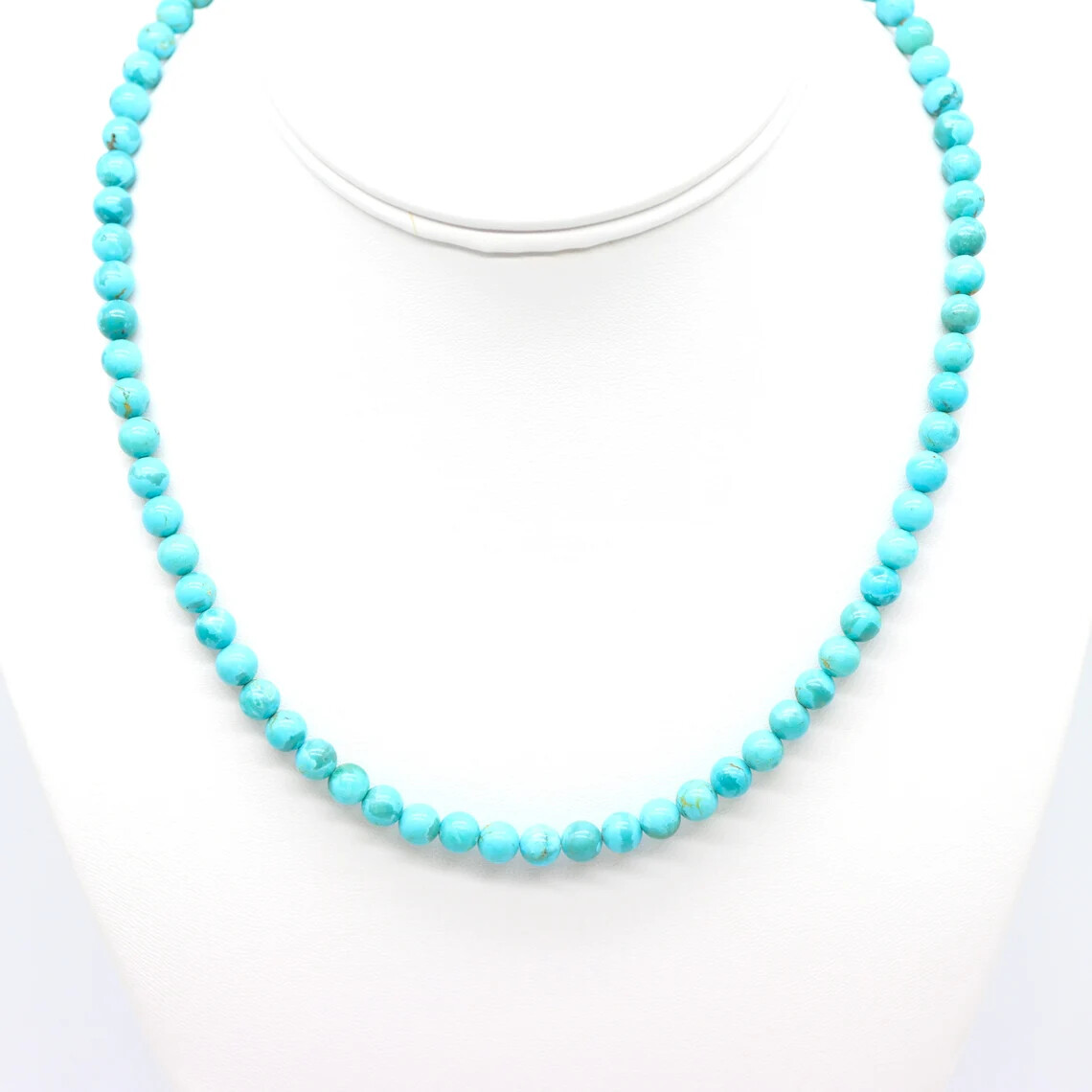 Bright Sky Blue Turquoise Necklace, 6mm Round Beaded Arizona Gemstone Choker