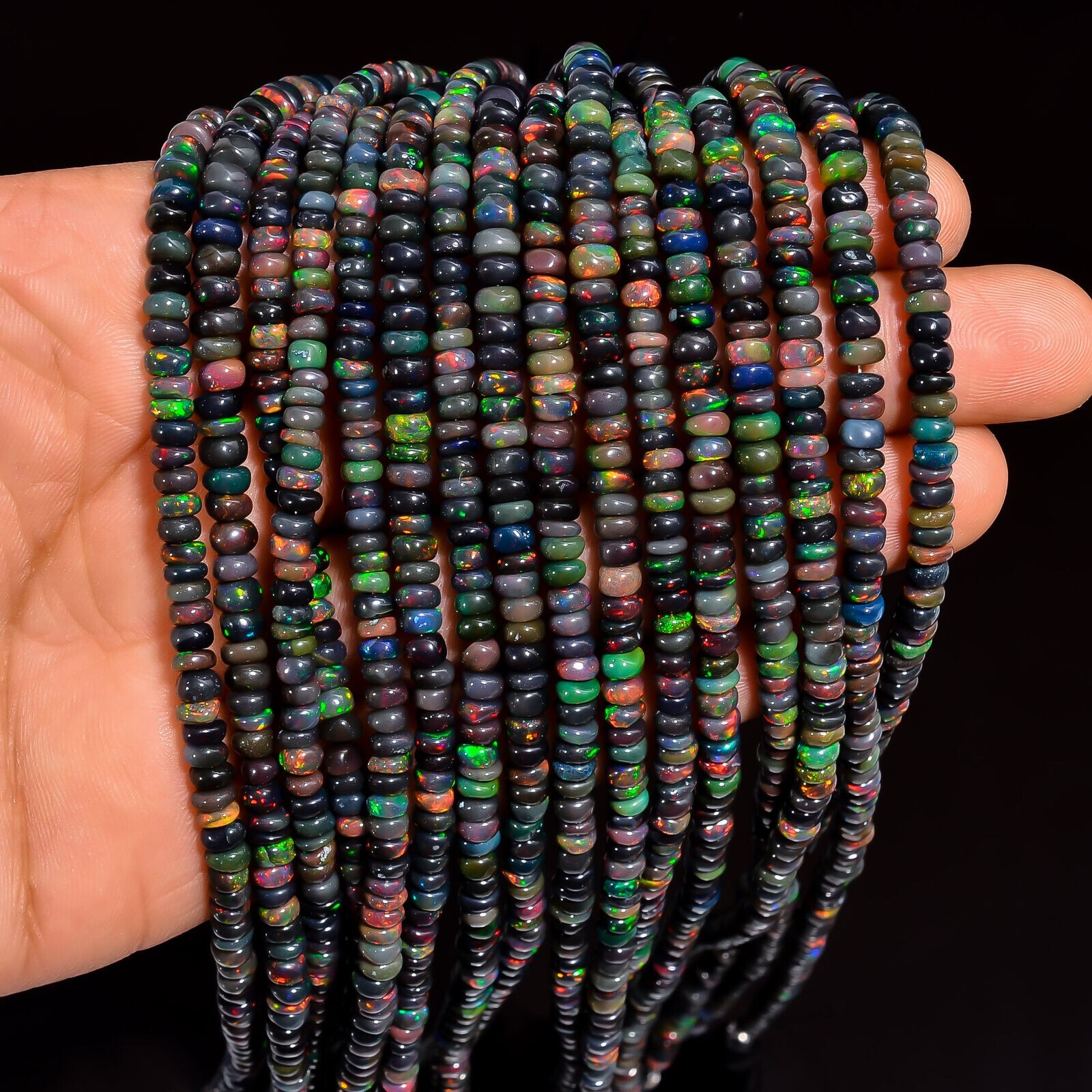 Black Ethiopian Opal Gemstone Roundel Shape Smooth Beads 4X4X2mm Strand 8″ GB701