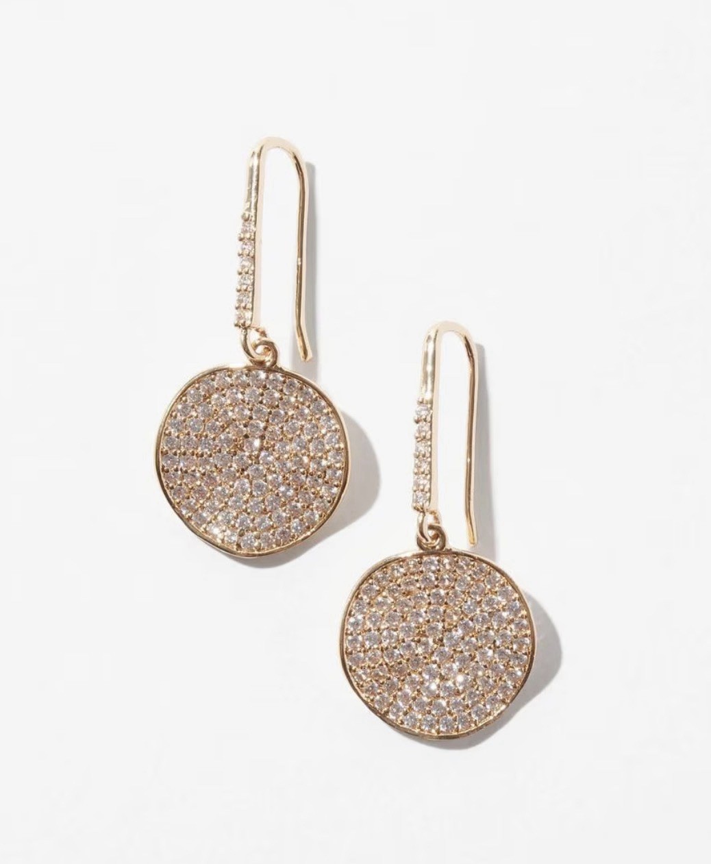 White House Black Market Gold Pave Disc Drop Earrings New Condition