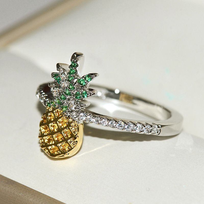 Pineapple Cubic Zirconia Rings – Yellow Gold Plant Pattern Fashion Jewelry Ring