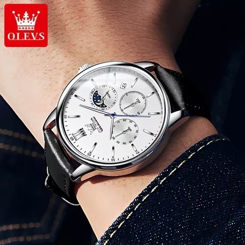 Waterproof Quartz Watch Men’s OLEVS Luminous Luxury Leather Men Business Strap
