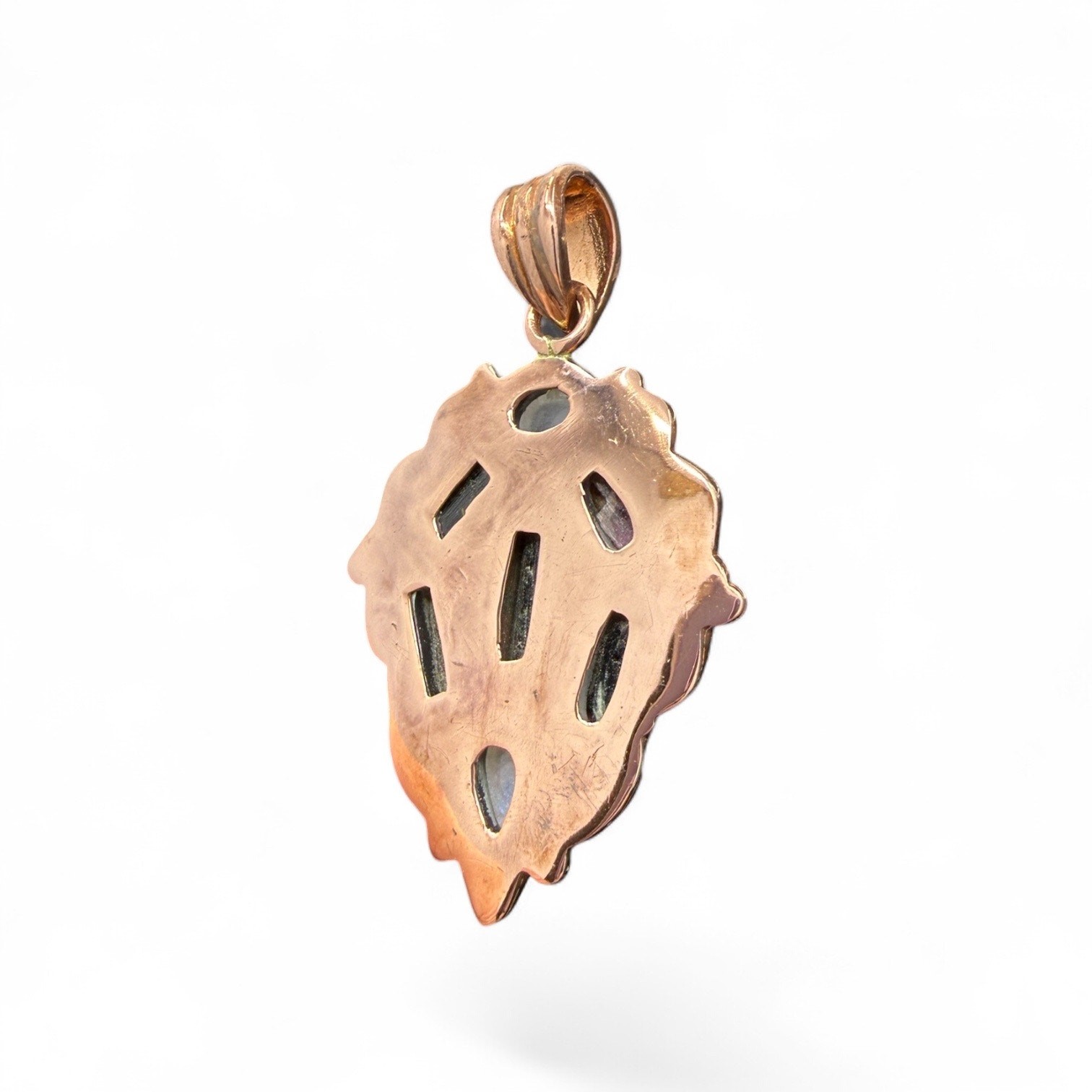 Multicolor Tourmaline Moonstone Copper Shield Pendant Handmade Pink Green Black