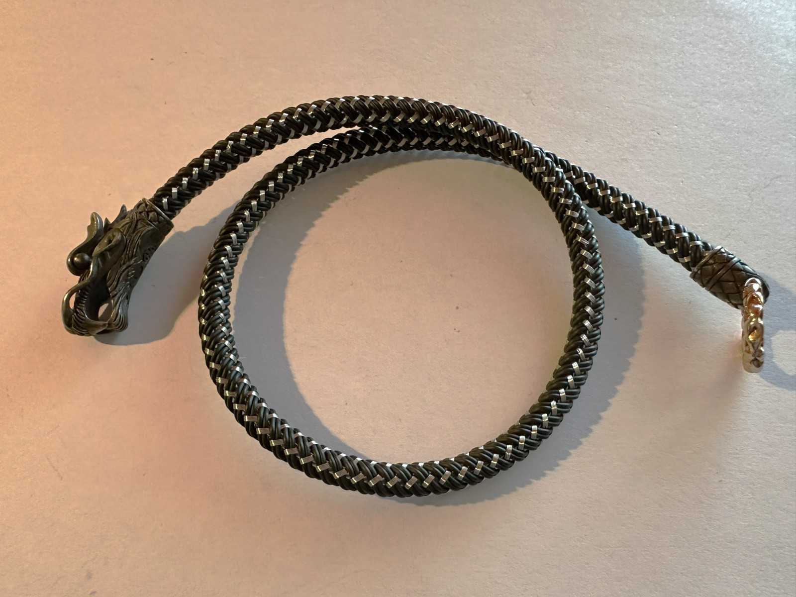 John Hardy Double Wrap Naga Nylon, Blackened Silver, & Bronze Bracelet – 16 in
