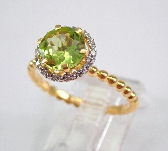 2.20Ct Round Cut Lab-Created Peridot Halo Engagement Ring 14K Yellow Gold Plated