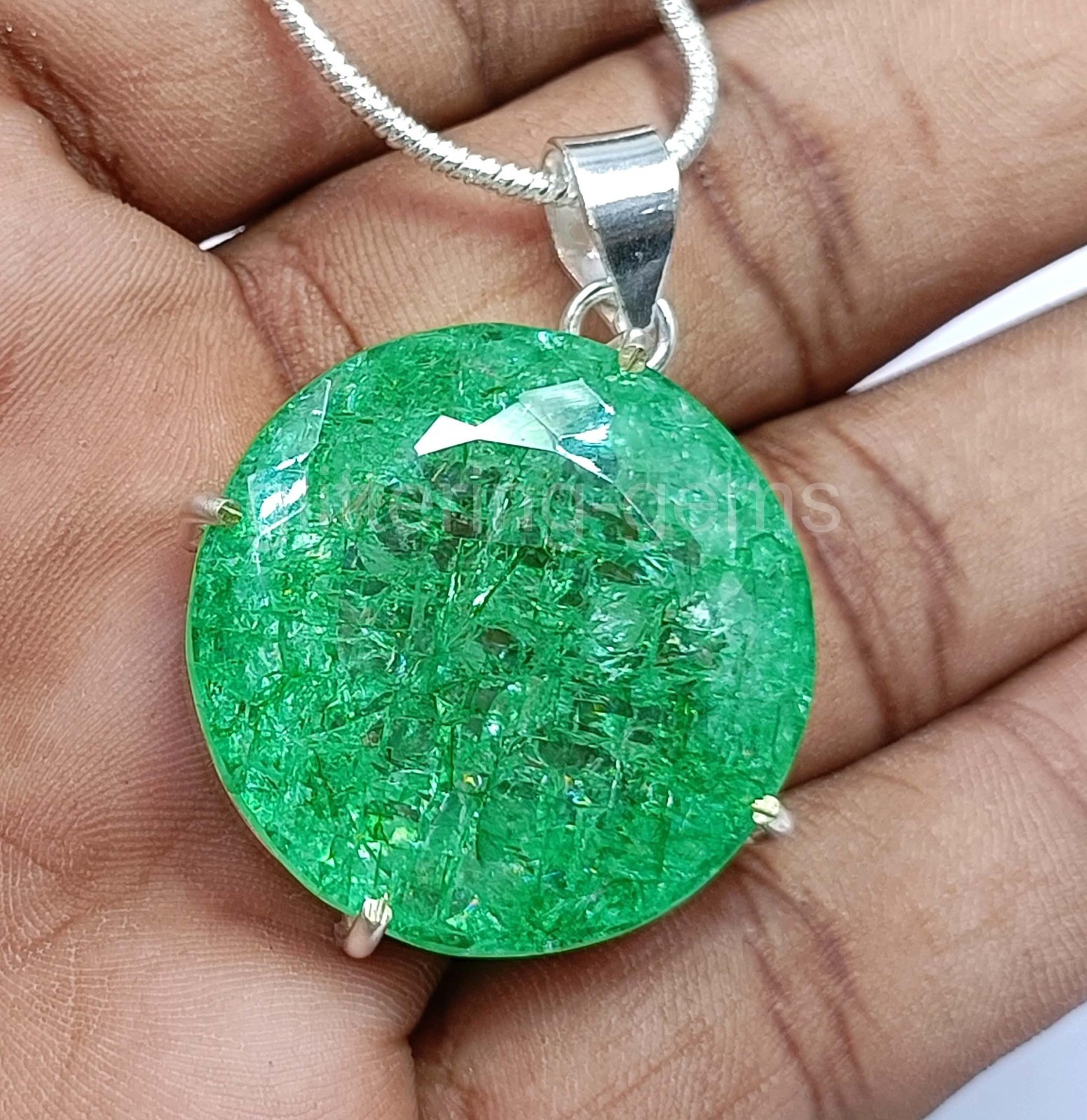 Natural Certified 123.0Ct Green Emerald 925 Solid Silver Pendant Loose Gems 5JST