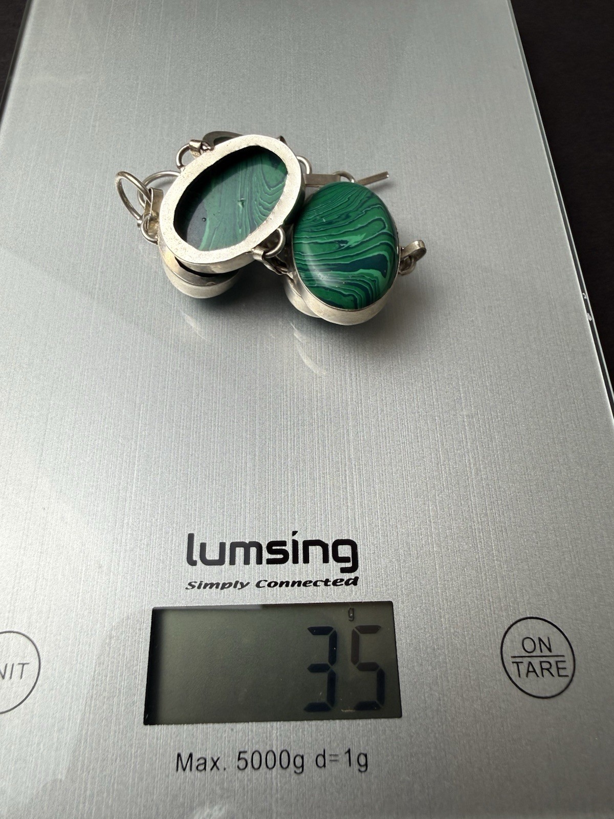 925 Sterling Silver Malachite Link Bracelet 35g Toggle Clasp Artisan Vintage