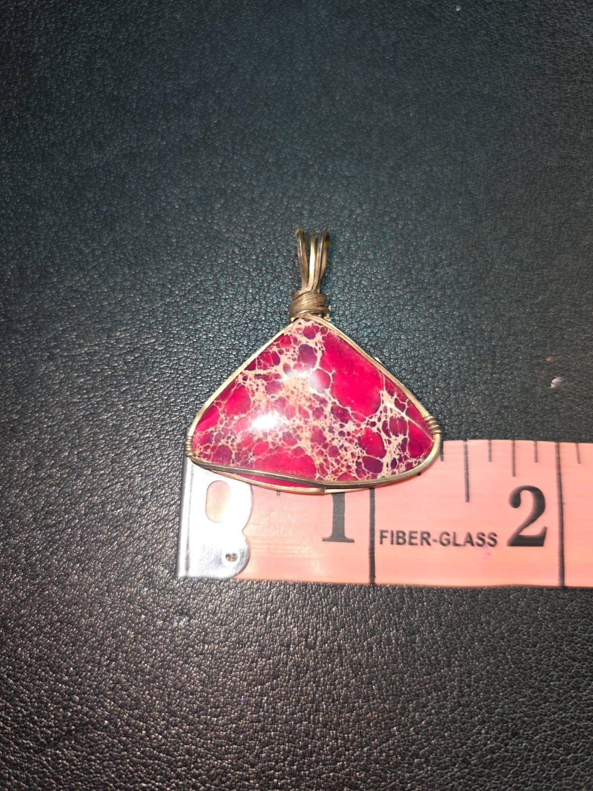 Handmade Pink Imperial Jasper Wire Wrapped Triangle Pendant Statement Jewelry
