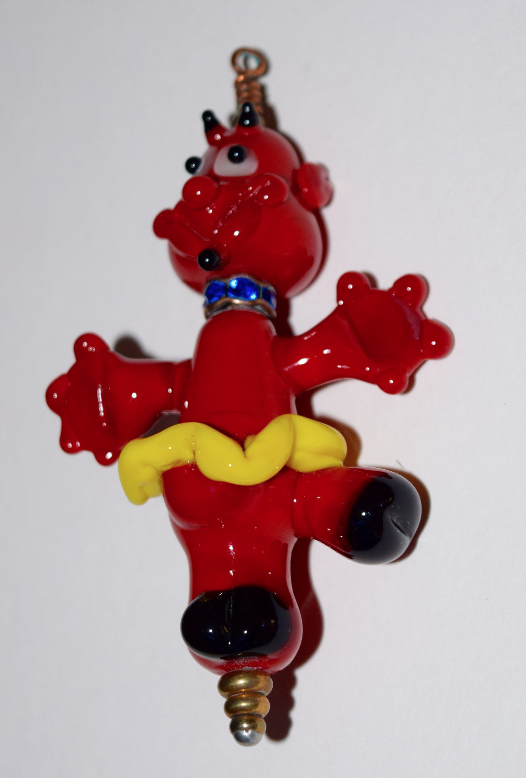 Handmade Glass Lampwork Bead DANCING DEVIL approx 2 1/2 inches tall