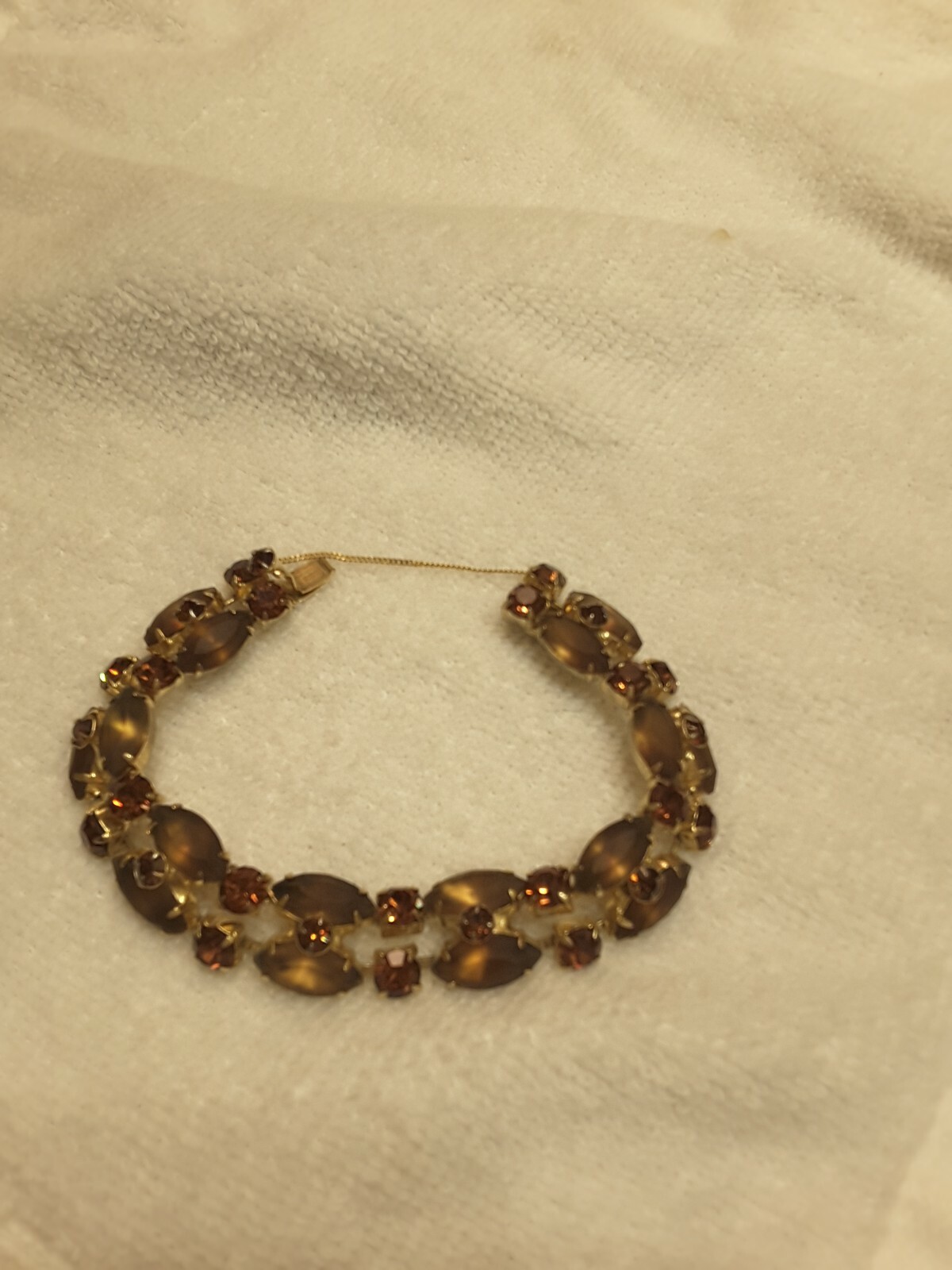 ELEGANT VINTAGE GOLD FILLED CZ TOPAZ BRACELET WITH SAFETY CHAIN 7 1/2″