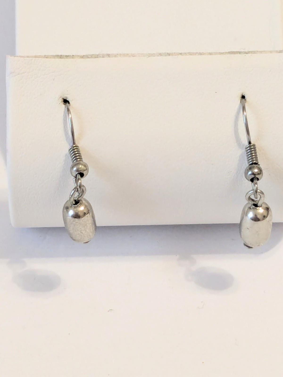 Silver Tone Hook Dangle Earrings With Metal Beads. 1″. Minimalist.