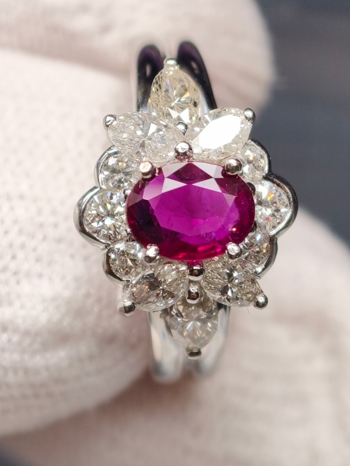Exquisite Natural Ruby Ring (0.70 ct) with 0.78 ct Diamond Accents in Pt900