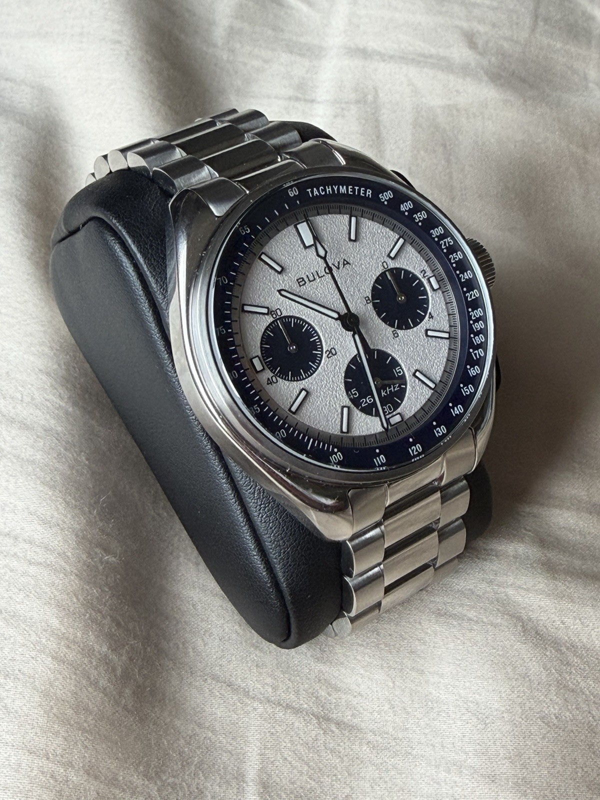 Bulova Lunar Pilot 98K112 Blue Panda 43.5mm Box Bracelet Leather Mint