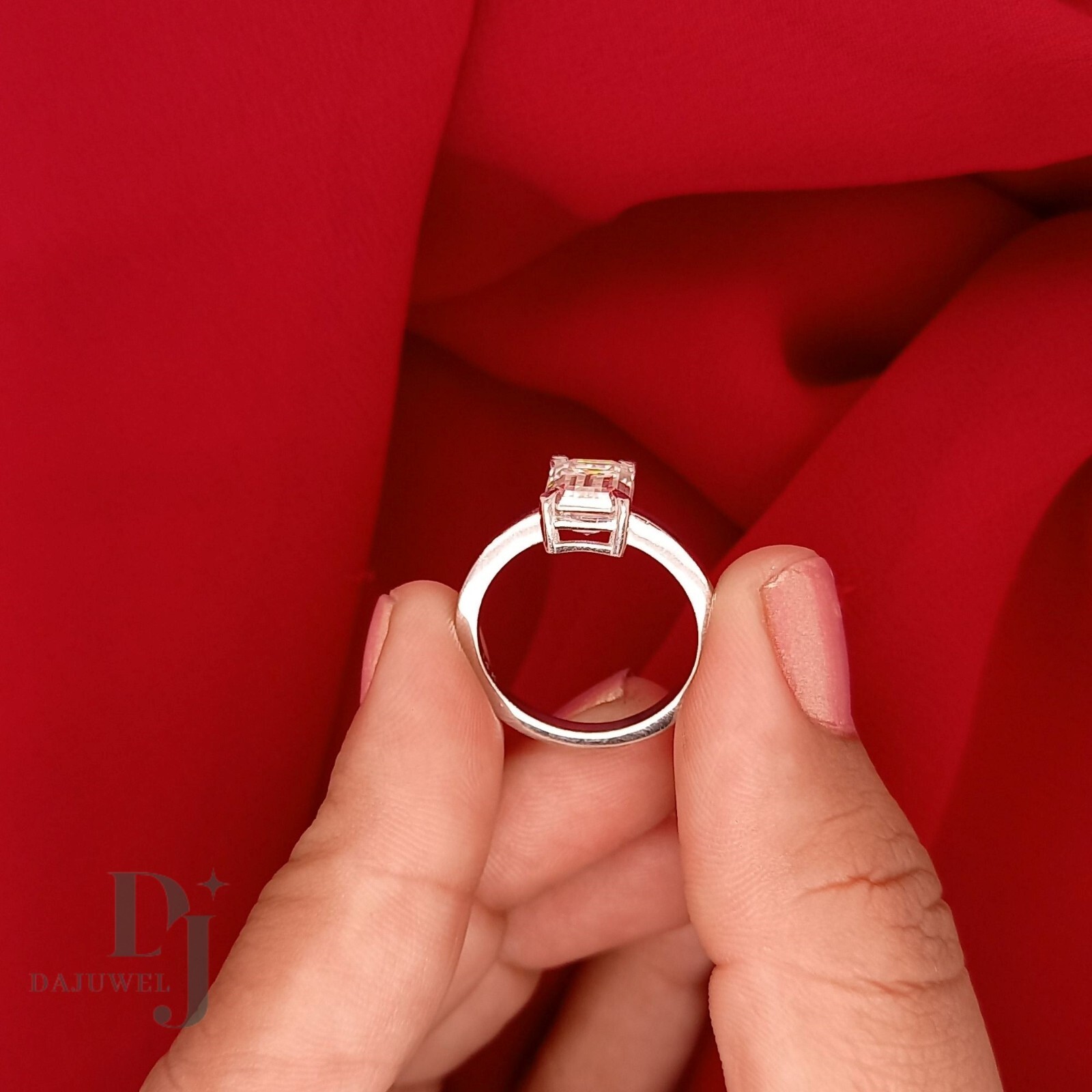 Moissanite Solitaire Engagement Ring Solid 14K White Gold 1.50 Carat Emerald Cut