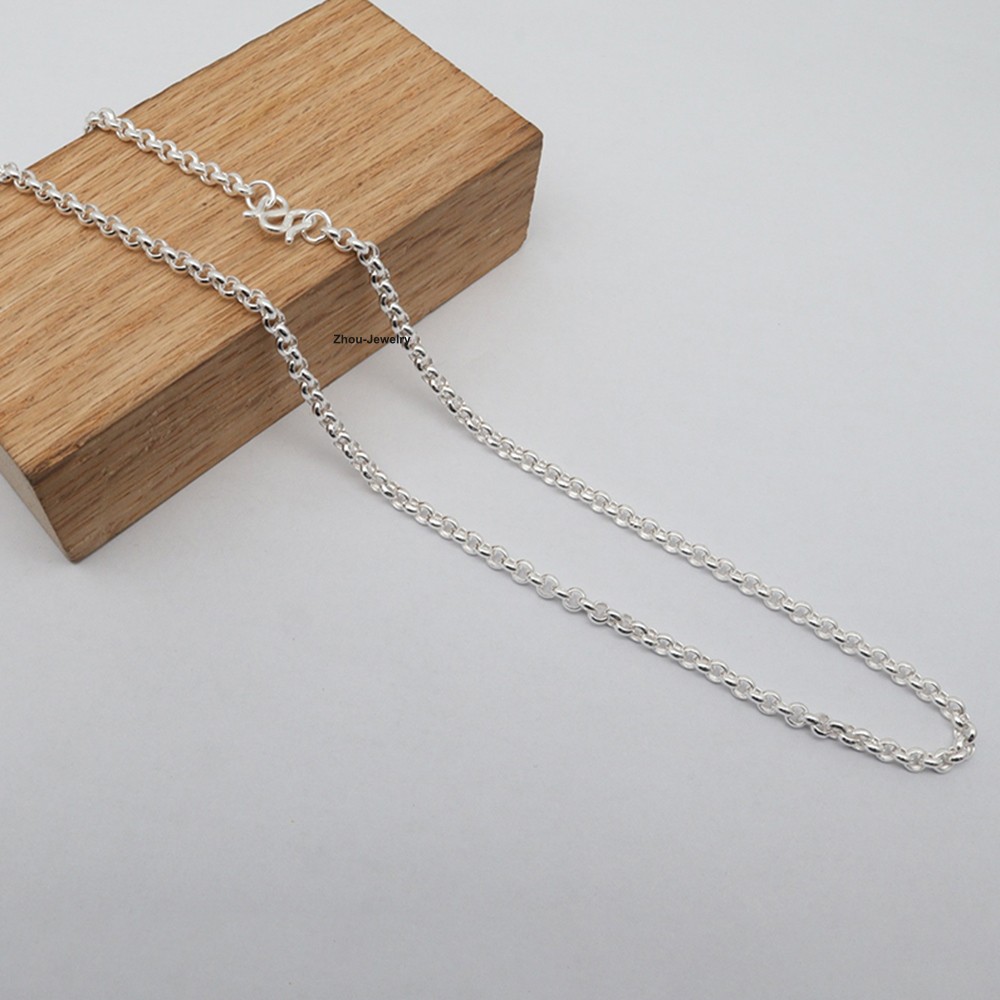 Pure 999 Fine Silver Necklace 3mm Rolo Link Chain Women’s Necklace 17.7inch L