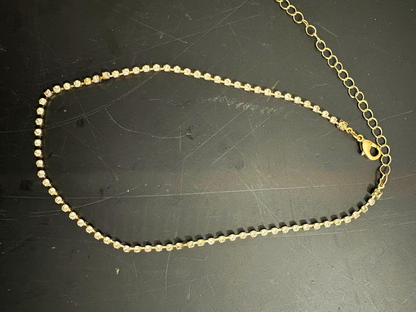 Gold Tone Simulated Crystal Rhinestone Tennis Necklace Cable Chain Lobster Clasp