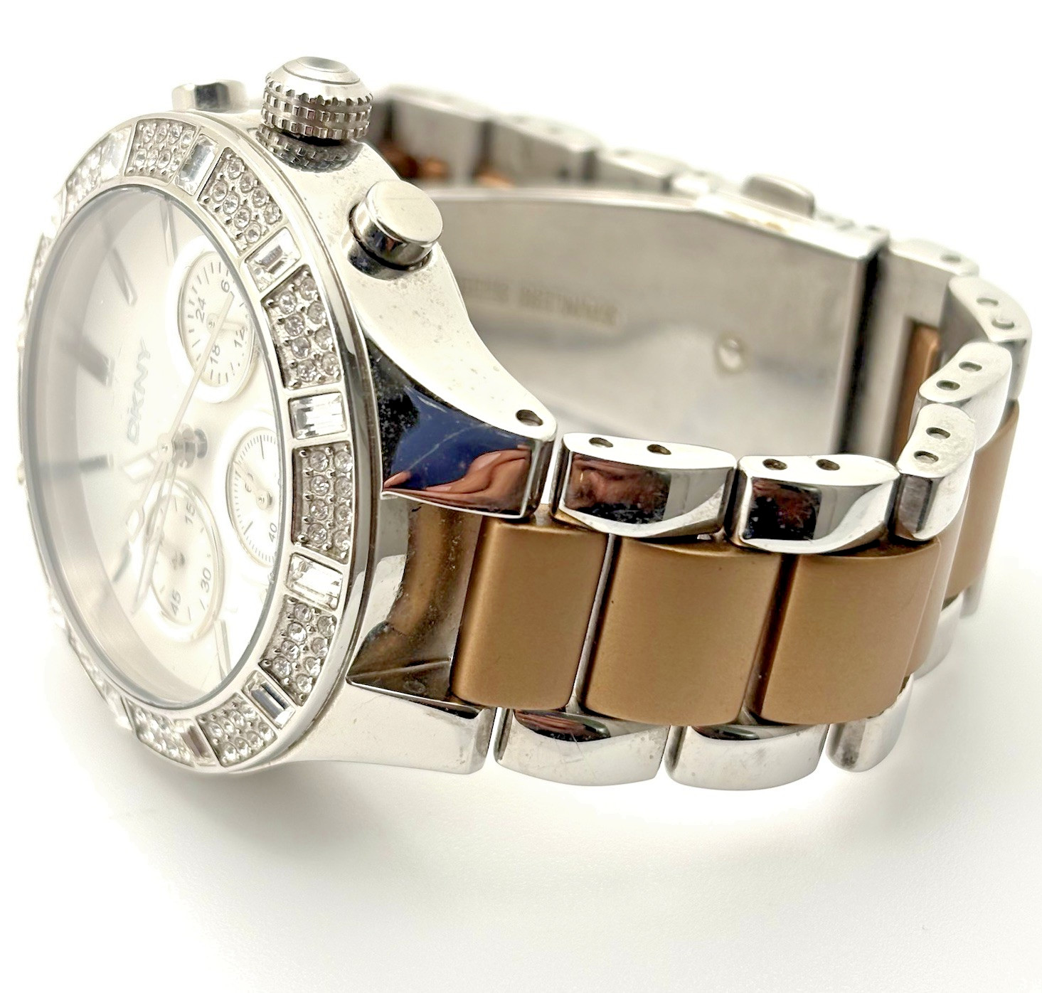DKNY Chronograph Women Watch Stainless Steel Two-Tone Bracelet Pre-owned NY8512