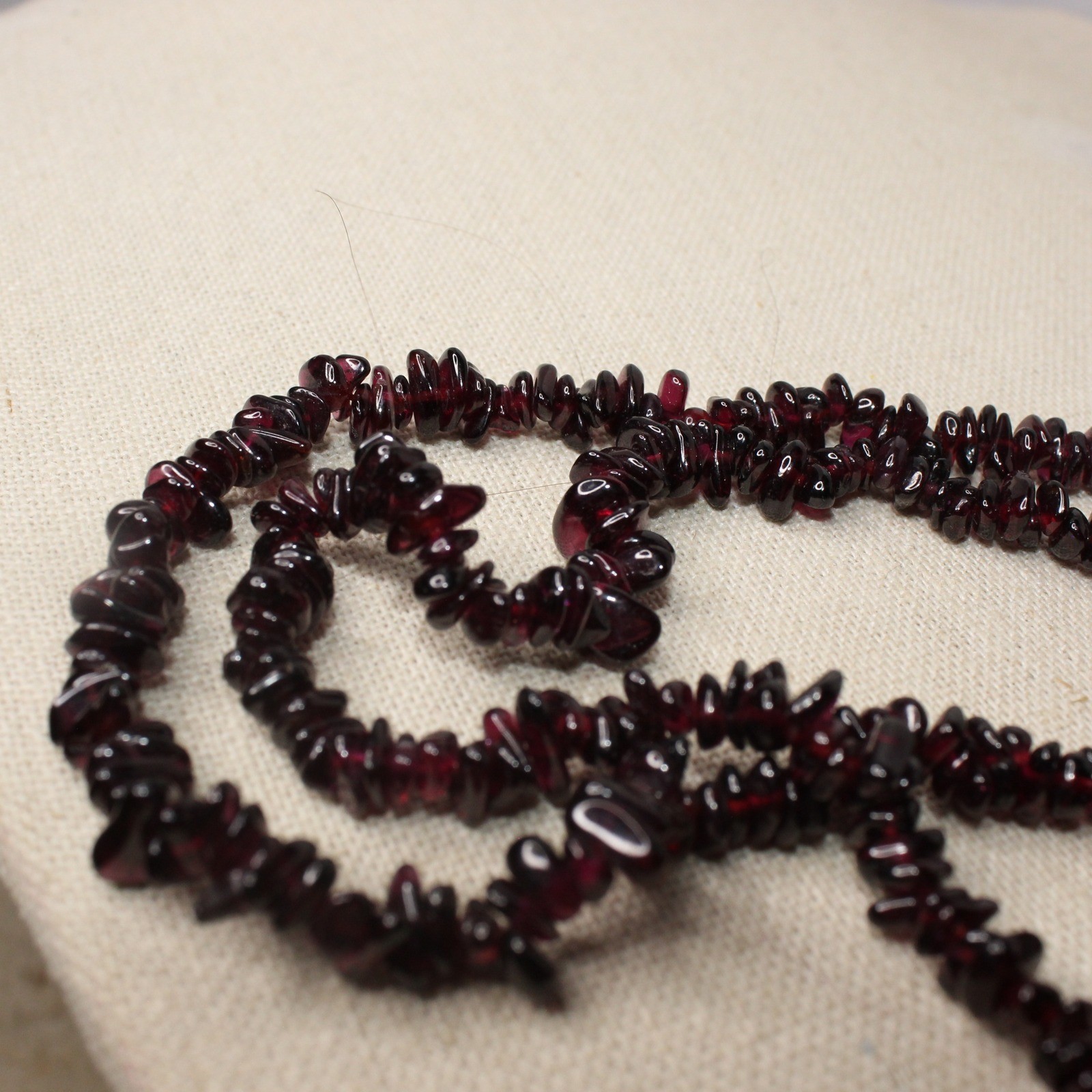 Garnet Chip Necklace Long Strand Beaded Gemstone 35in Deep Red Burgundy Boho