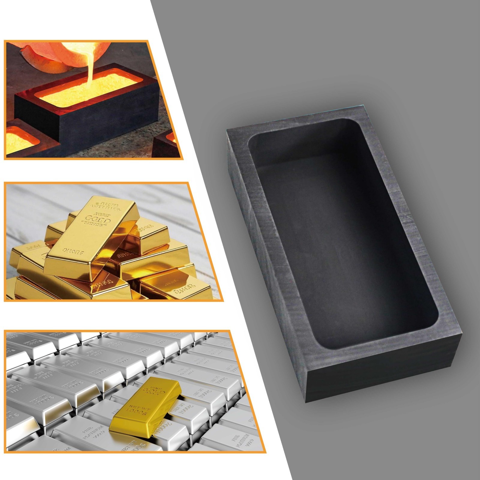 4 Pack 1kg Graphite Ingot Molds for Metal Casting Gold Silver Aluminum Copper Br