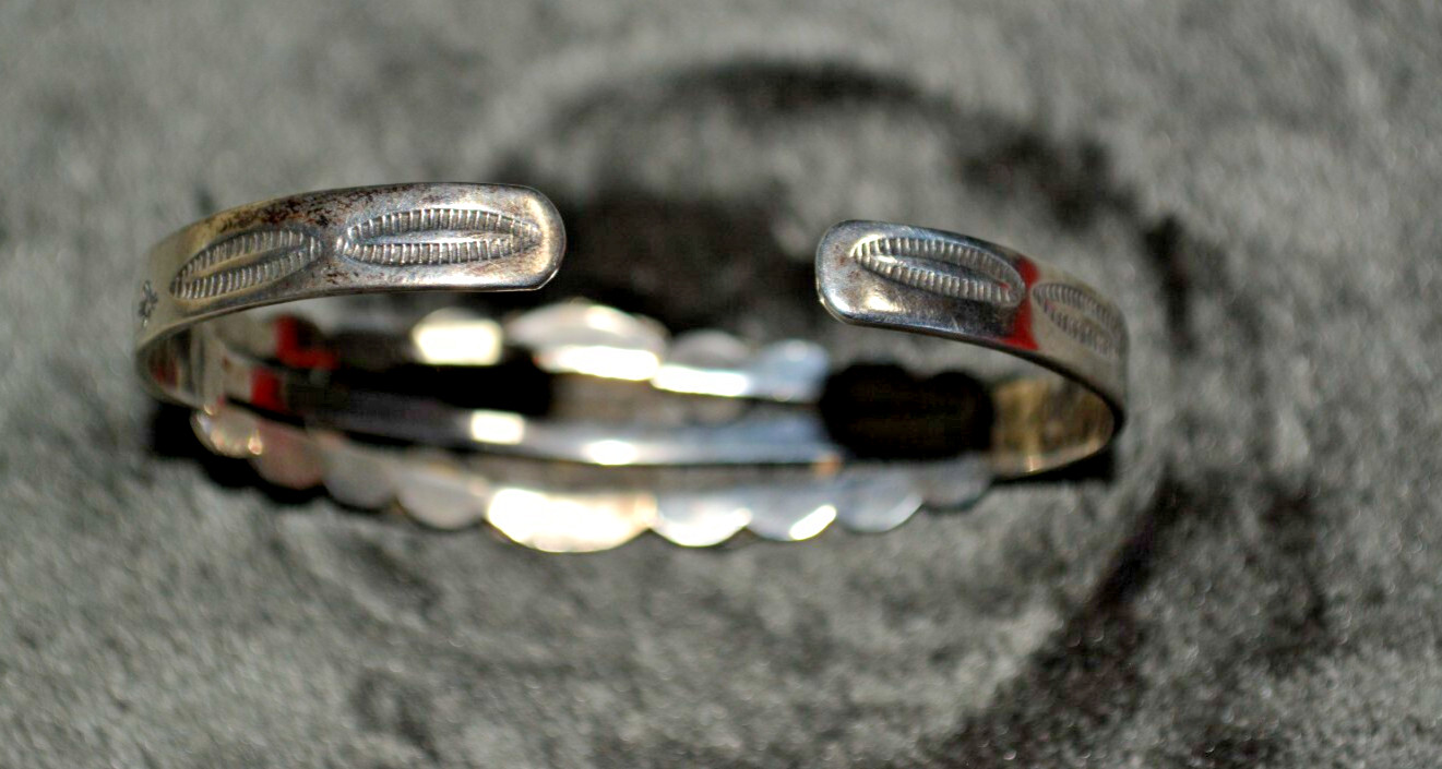 Vintage Fred Harvey Sterling Silver Turquoise Child Small Adult Cuff Bracelet