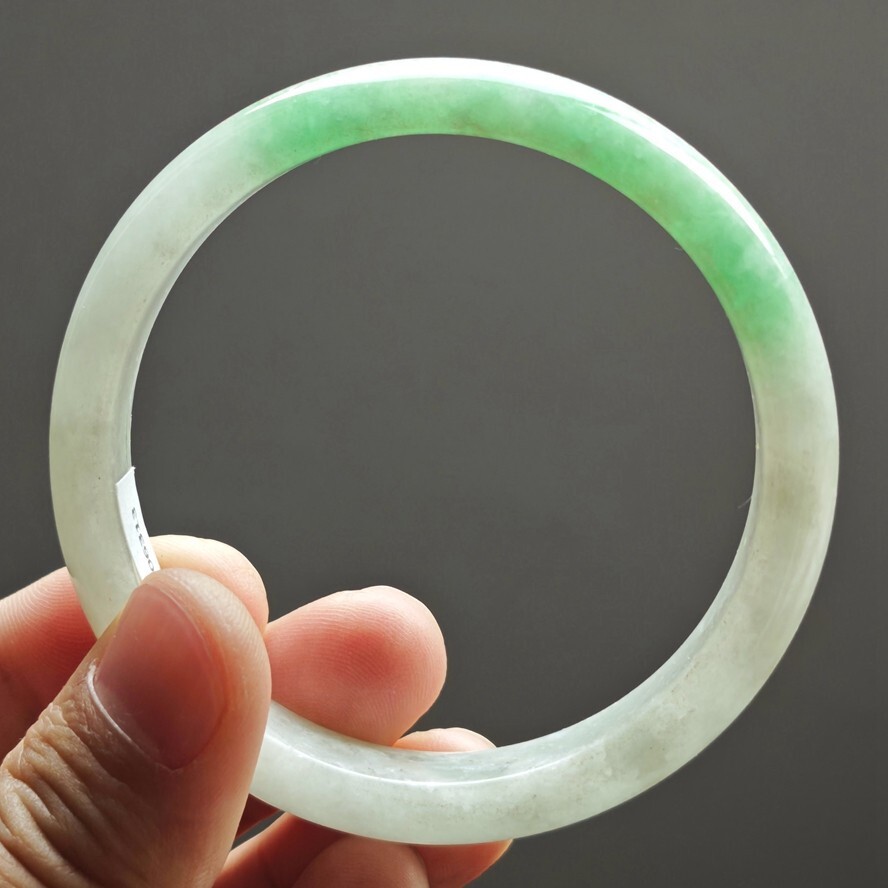 61mm Green White Emerald Icy Jadeite Jade Bracelet Bangle Burma Jade Bangle 2851