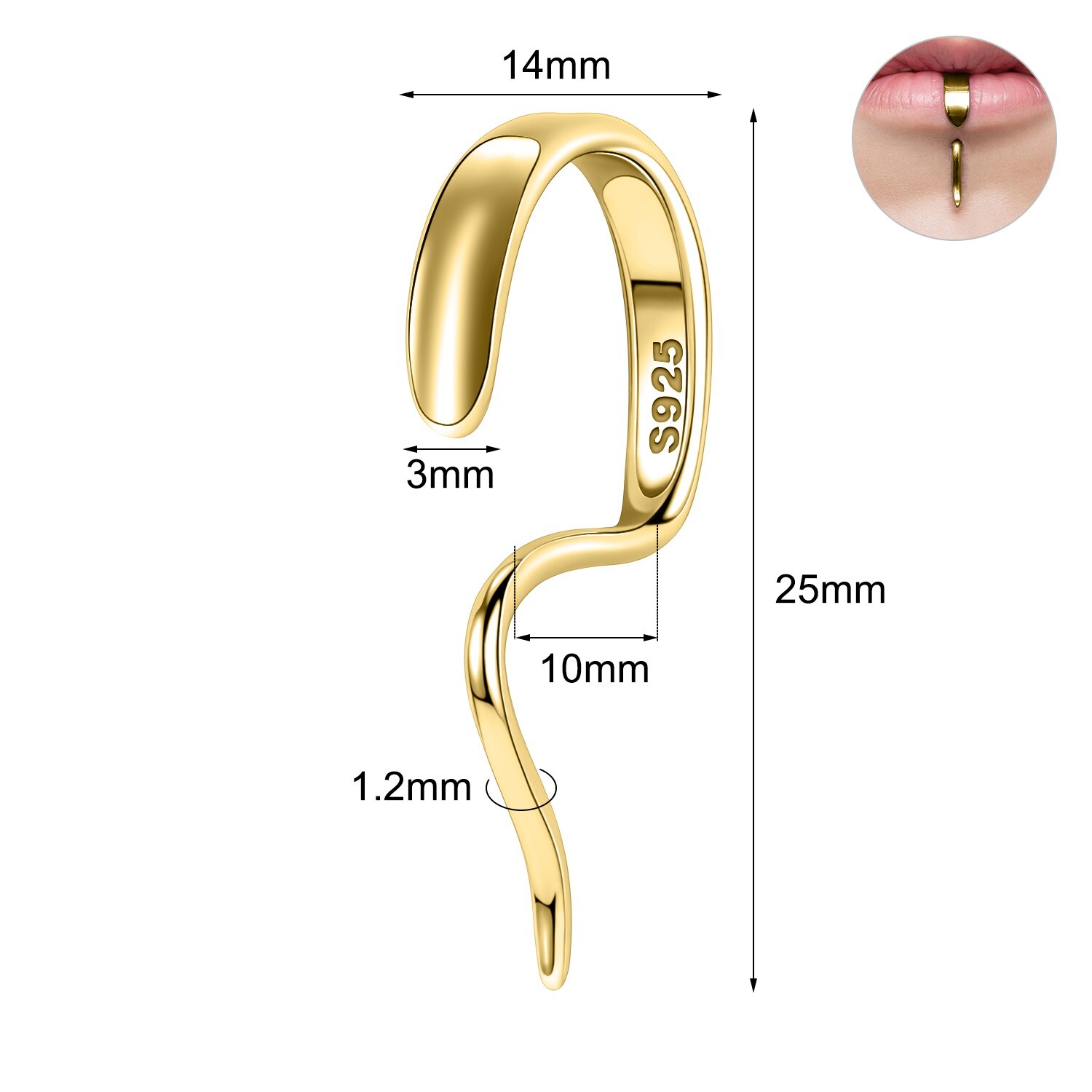 1Pc 16G 925 Sterling Silver Labret Lip Stud Hanger Shape Monroe Piercing Jewelry