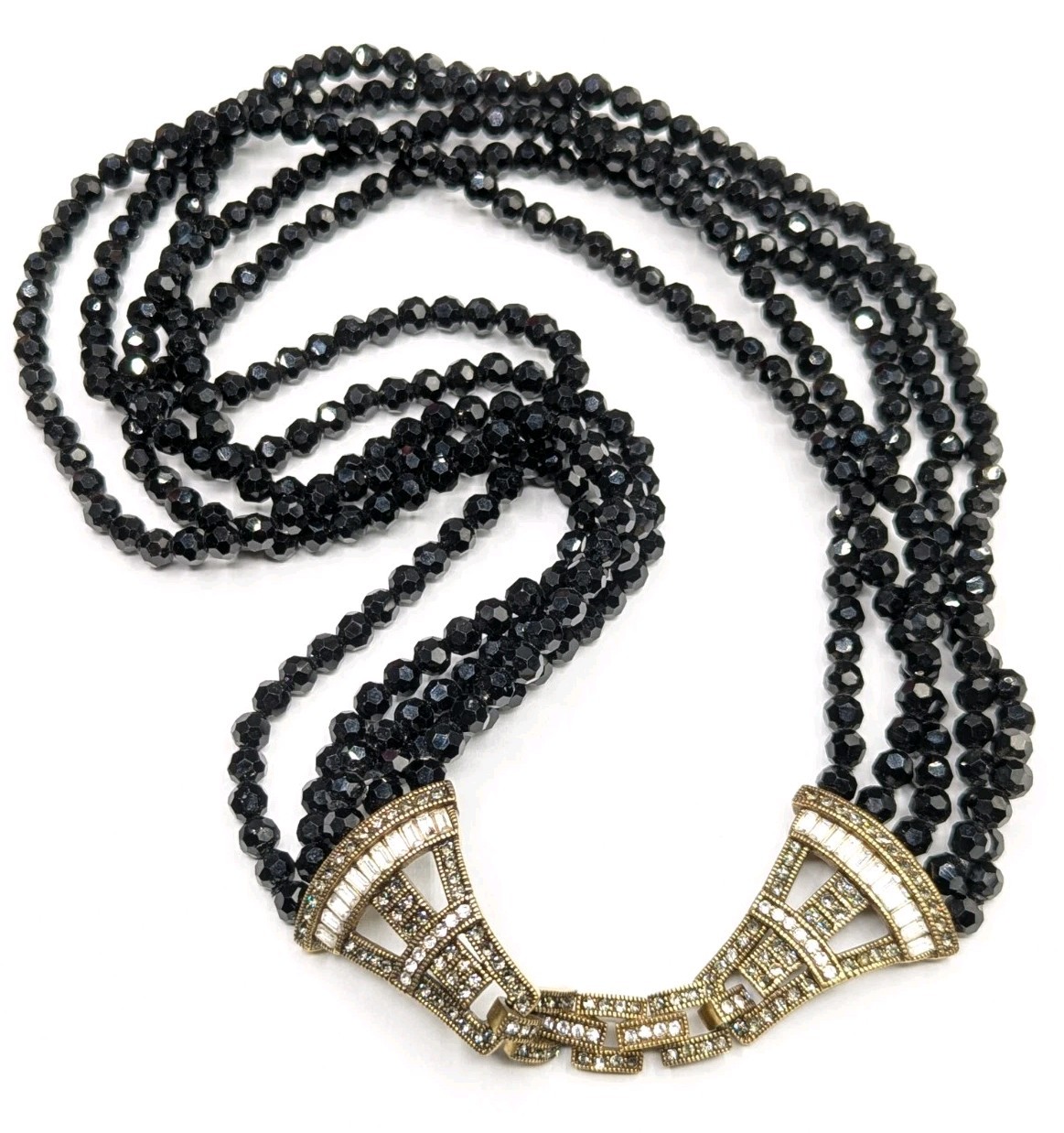 HEIDI DAUS Deco Master Clasp Beaded Black Glass Crystal Rhinestone NECKLACE ONLY