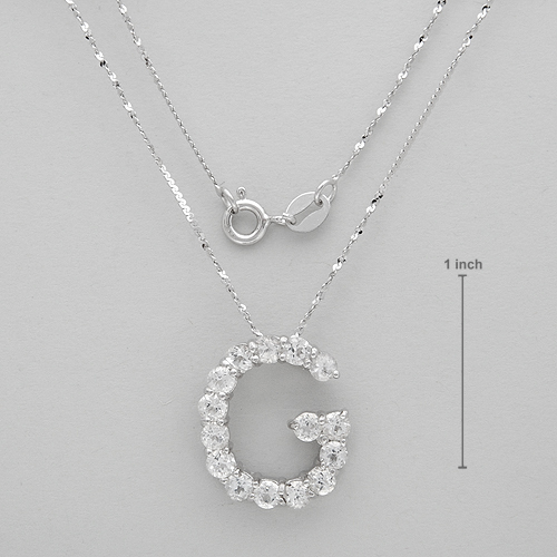 Initial G Necklace W/1.95ctw Genuine Topaz in 925 Sterling Silver 16″