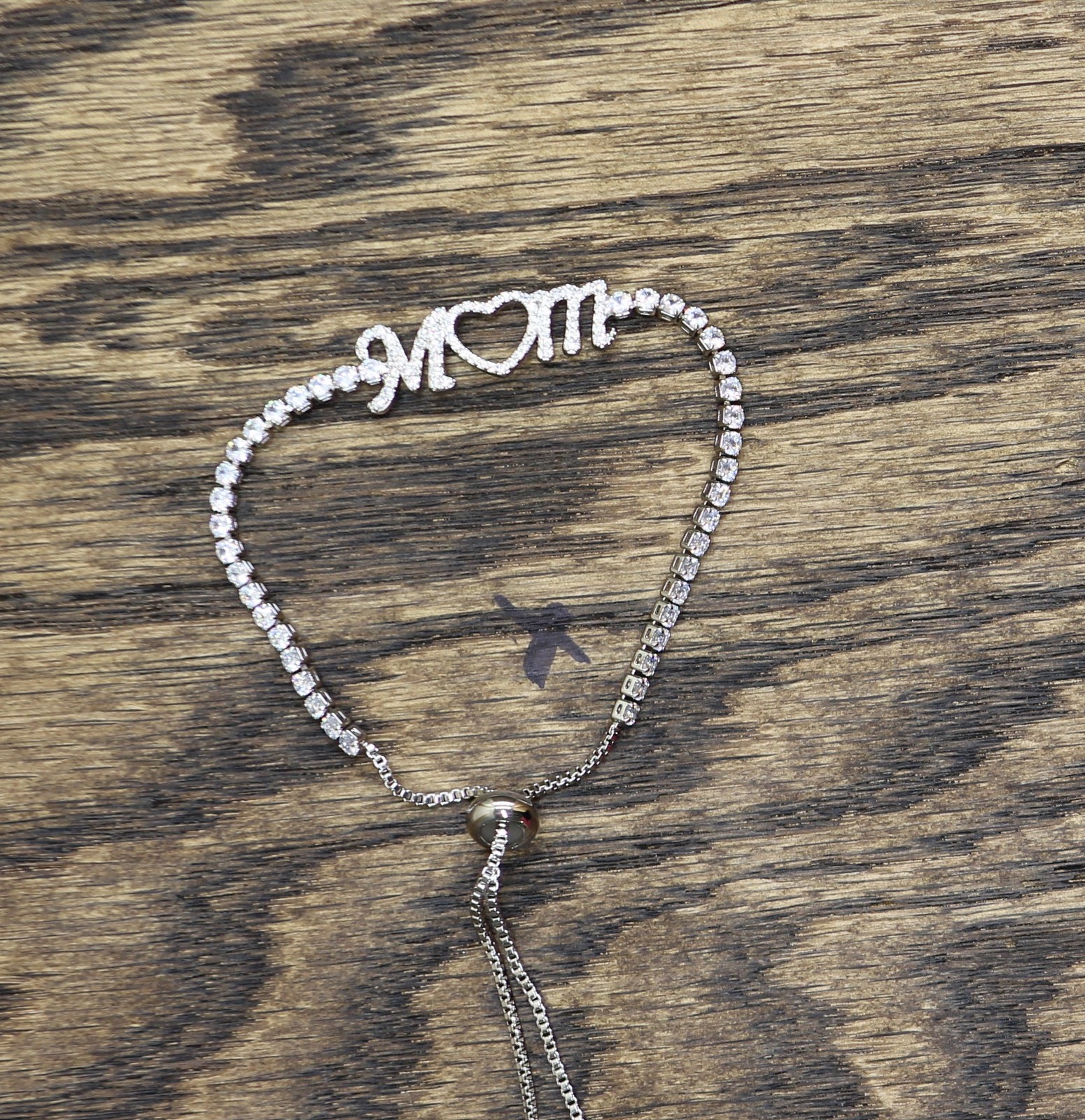 Adjustable Slider Bracelet with Crystals Silver Gray / Clear