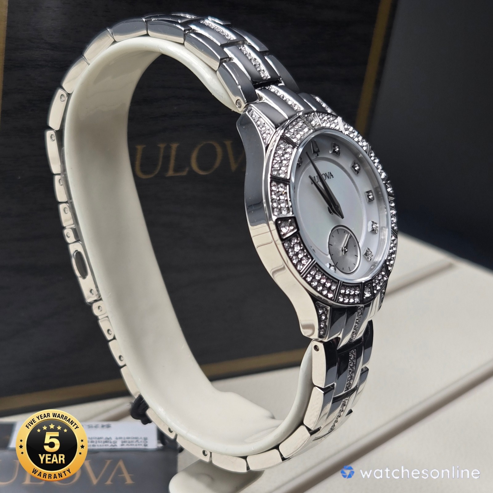 Bulova 96L291 Women’s Silver Crystal Bezel Bracelet Watch Store Display