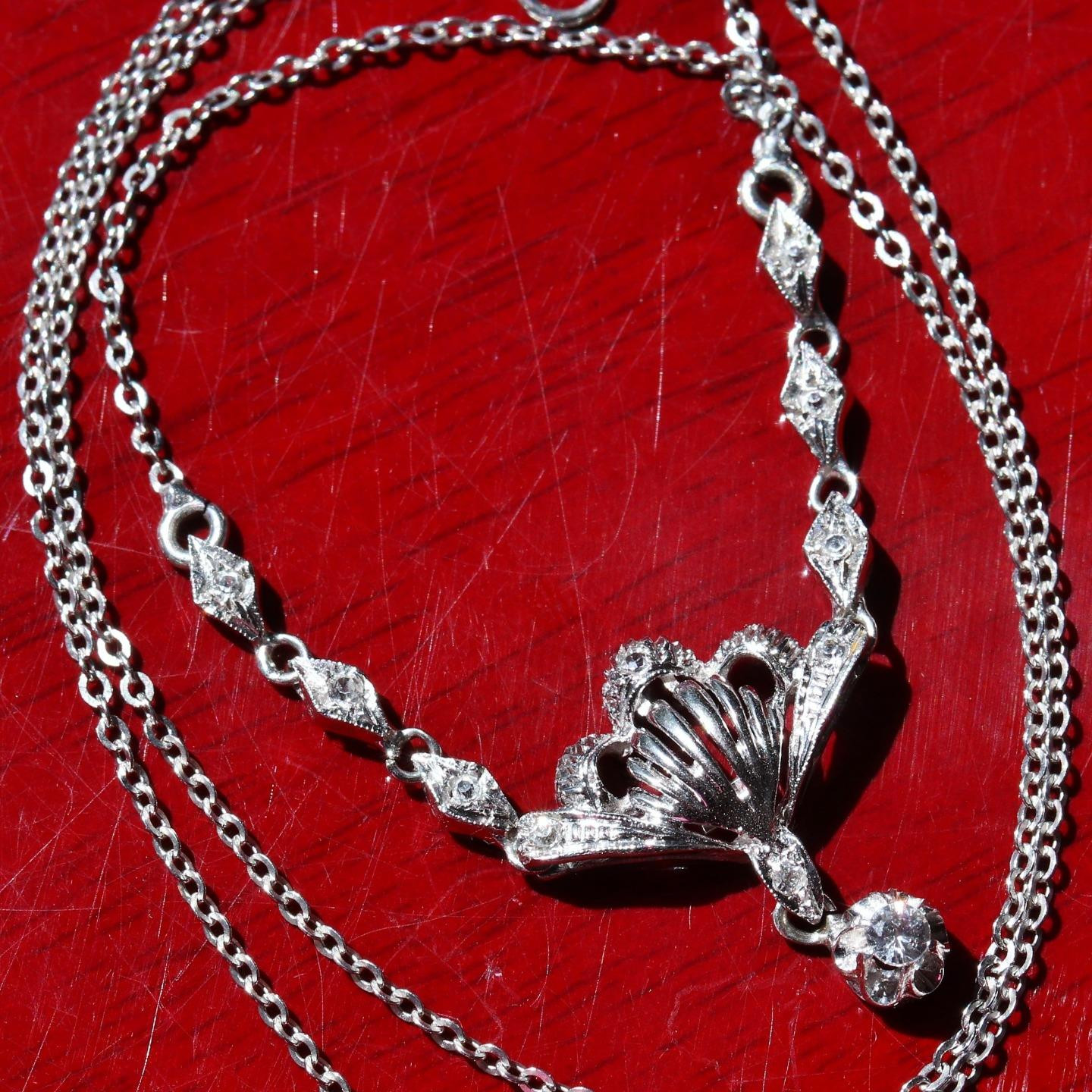 18k white gold necklace Italian 0.23ct white Sapphire 18.0″ dangle 4.95gr N788A
