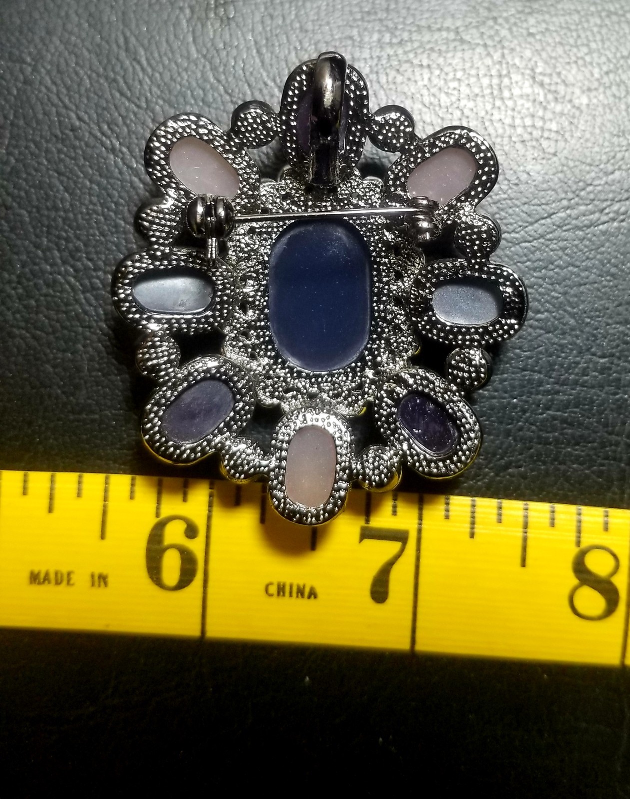 Vintage Silver Tone Purple Rhinestone Open Back Brooch Unmarked Pendant Pin