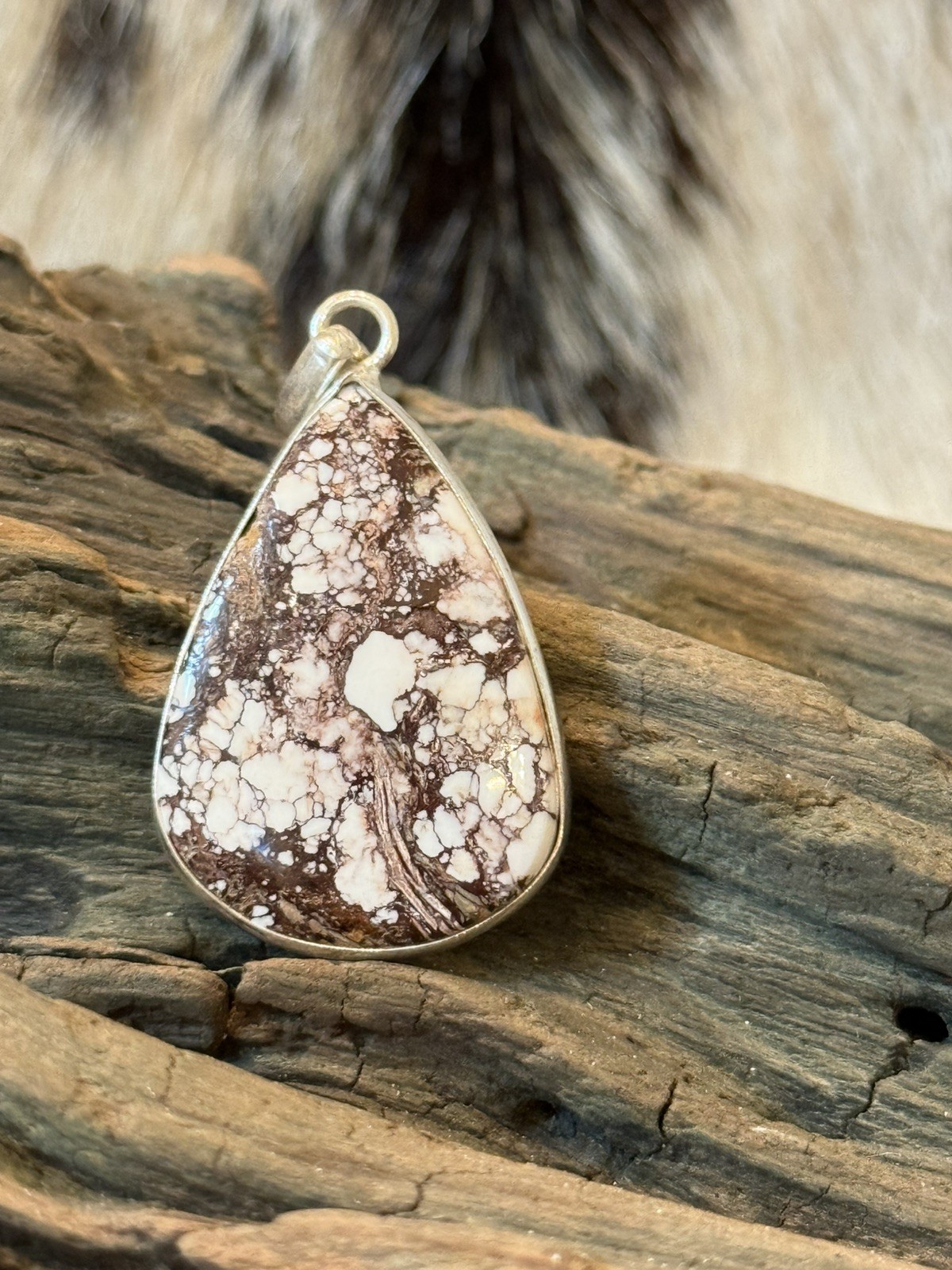 Southwest Sterling Silver WILD HORSE JASPER Turquoise Teardrop Pendant