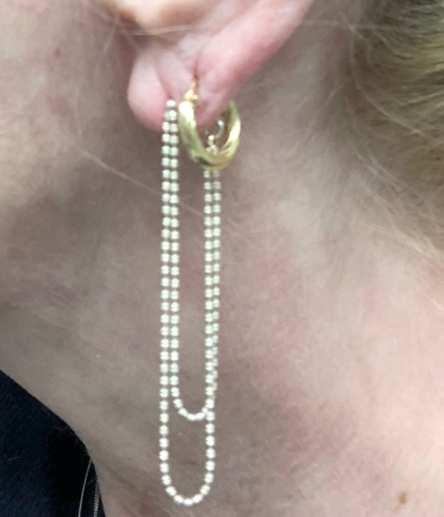 Elo7 Gold Plated Barrel Beaded Chain Attached Fronto To Back Dangle Earrings